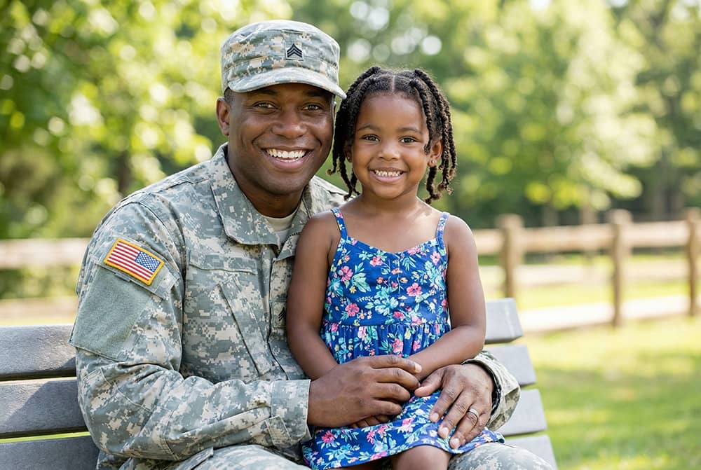 Veteran parent and child smiling together